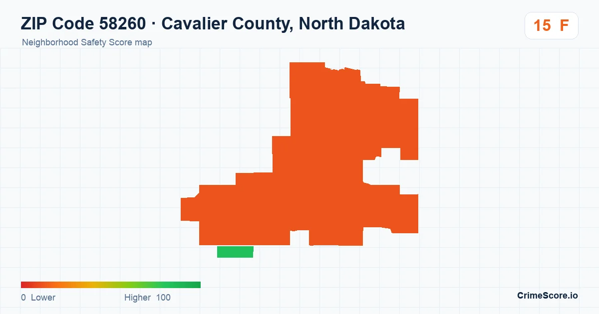 ZIP Code 58260 in Cavalier County, North Dakota neighborhood Safety Score map