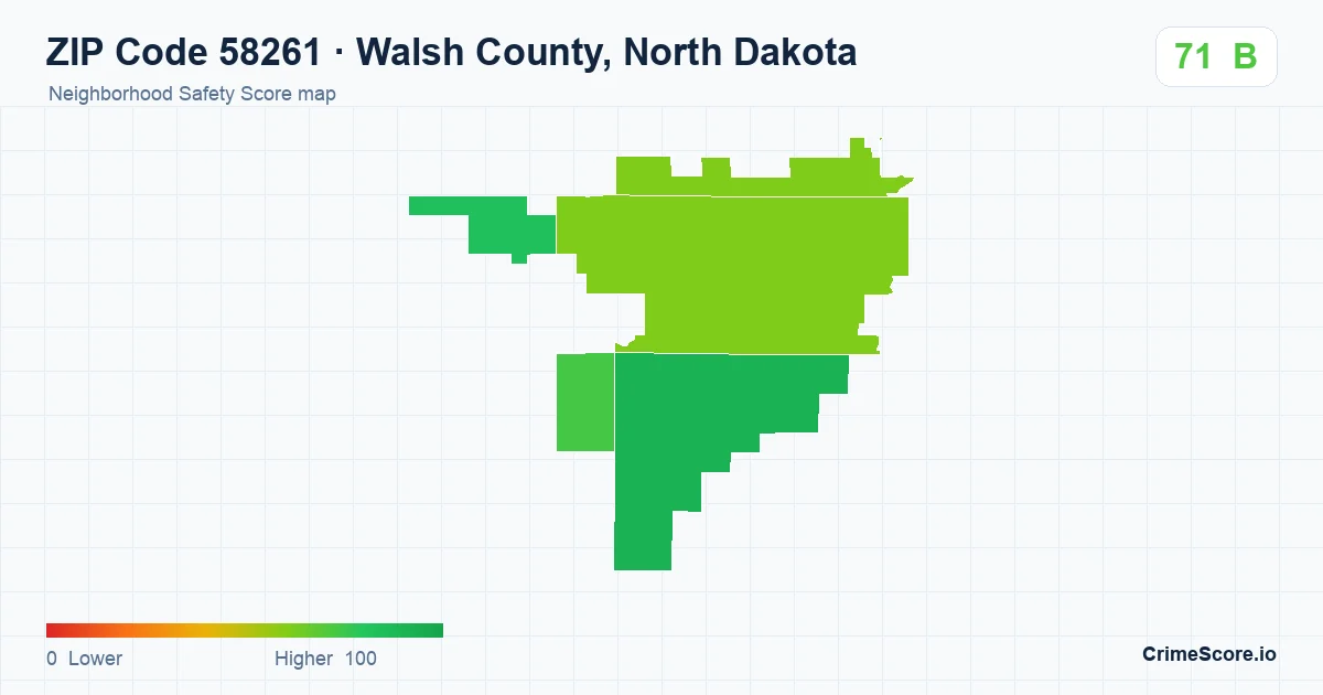 ZIP Code 58261 in Walsh County, North Dakota neighborhood Safety Score map