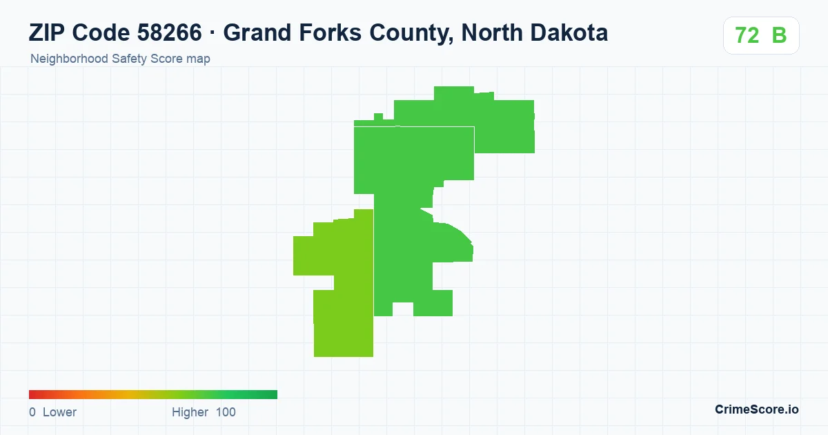 ZIP Code 58266 in Grand Forks County, North Dakota neighborhood Safety Score map