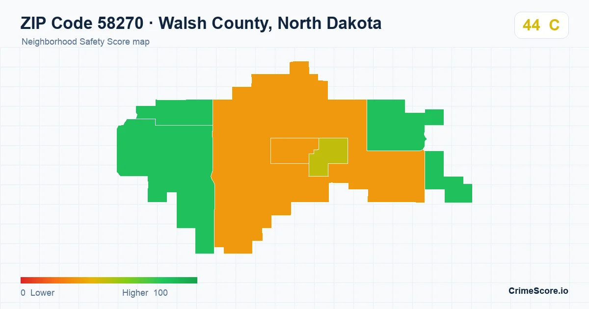 ZIP Code 58270 in Walsh County, North Dakota neighborhood Safety Score map