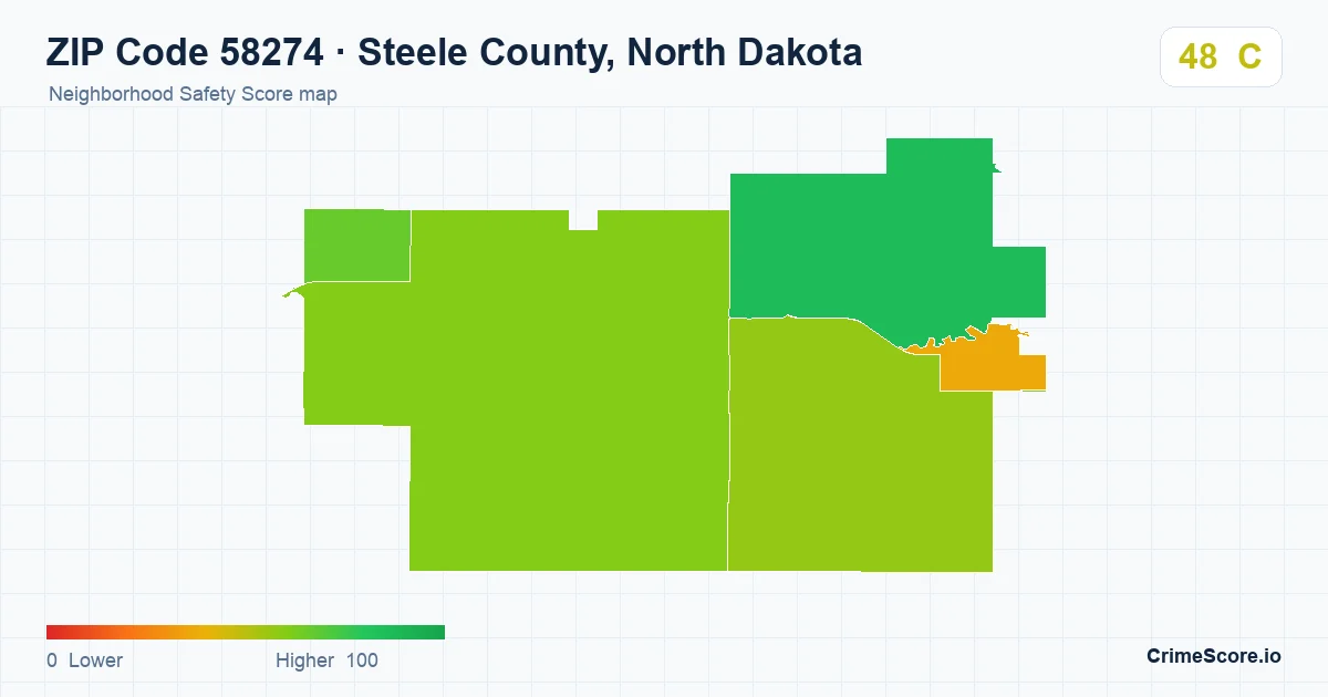 ZIP Code 58274 in Steele County, North Dakota neighborhood Safety Score map