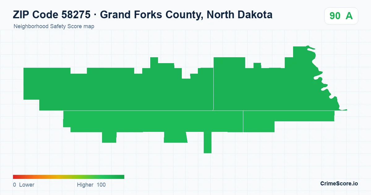 ZIP Code 58275 in Grand Forks County, North Dakota neighborhood Safety Score map