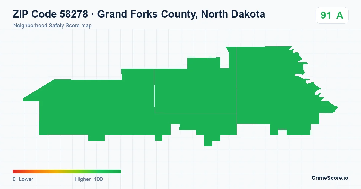 ZIP Code 58278 in Grand Forks County, North Dakota neighborhood Safety Score map