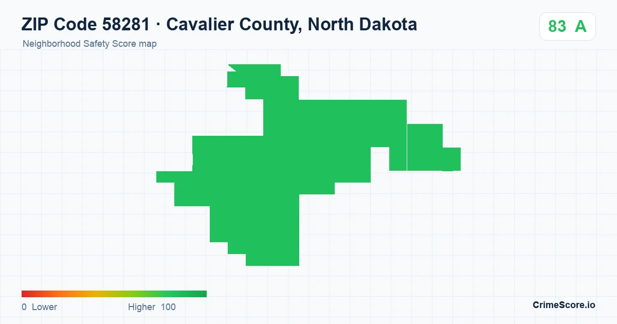 ZIP Code 58281 in Cavalier County, North Dakota neighborhood Safety Score map