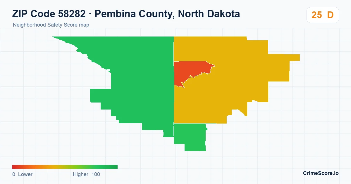ZIP Code 58282 in Pembina County, North Dakota neighborhood Safety Score map