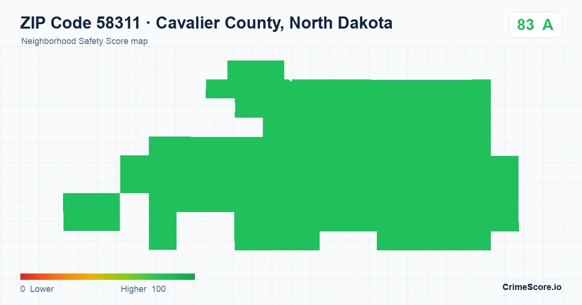 ZIP Code 58311 in Cavalier County, North Dakota neighborhood Safety Score map
