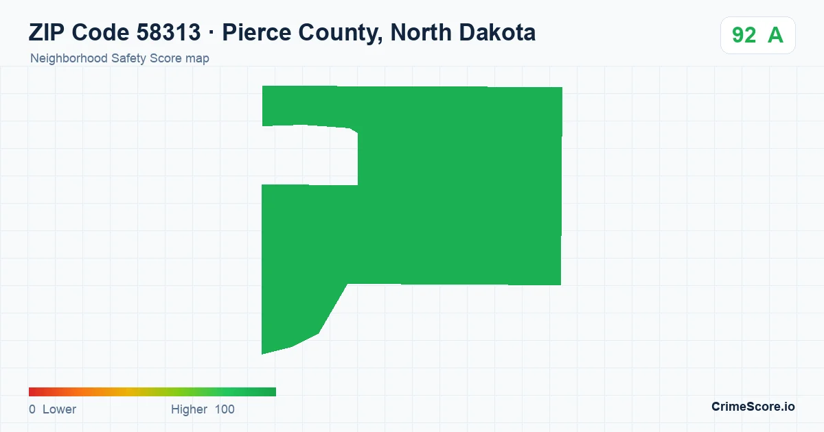 ZIP Code 58313 in Pierce County, North Dakota neighborhood Safety Score map