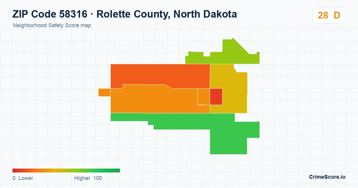ZIP Code 58316 in Rolette County, North Dakota neighborhood Safety Score map
