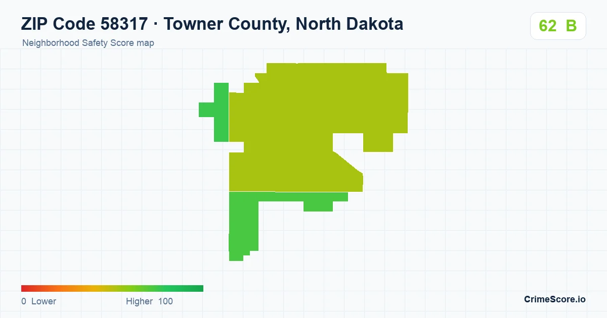 ZIP Code 58317 in Towner County, North Dakota neighborhood Safety Score map
