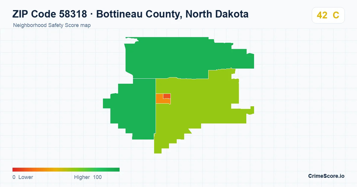 ZIP Code 58318 in Bottineau County, North Dakota neighborhood Safety Score map