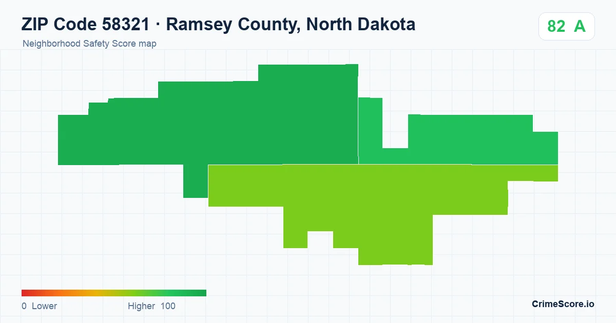ZIP Code 58321 in Ramsey County, North Dakota neighborhood Safety Score map