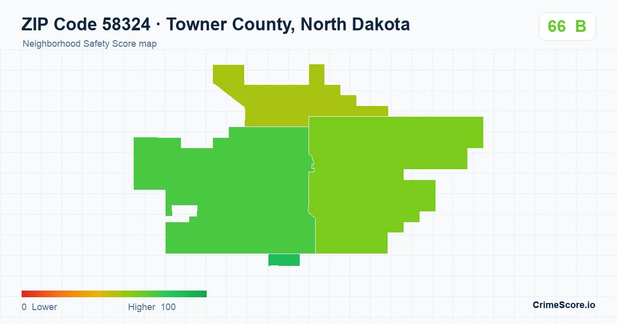 ZIP Code 58324 in Towner County, North Dakota neighborhood Safety Score map