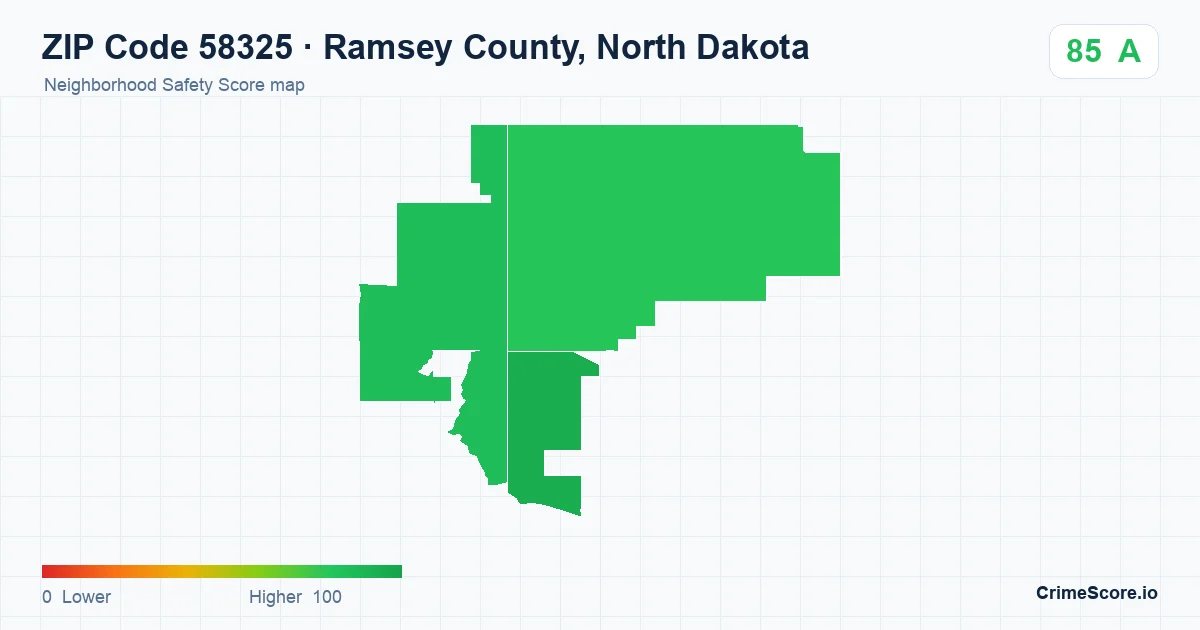 ZIP Code 58325 in Ramsey County, North Dakota neighborhood Safety Score map