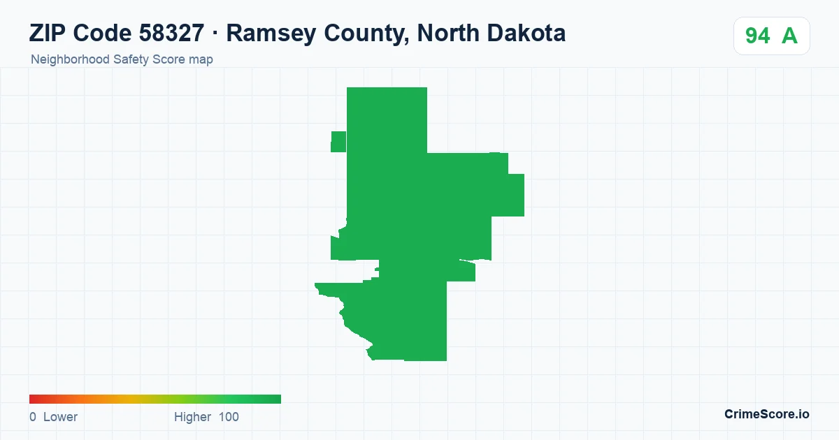 ZIP Code 58327 in Ramsey County, North Dakota neighborhood Safety Score map