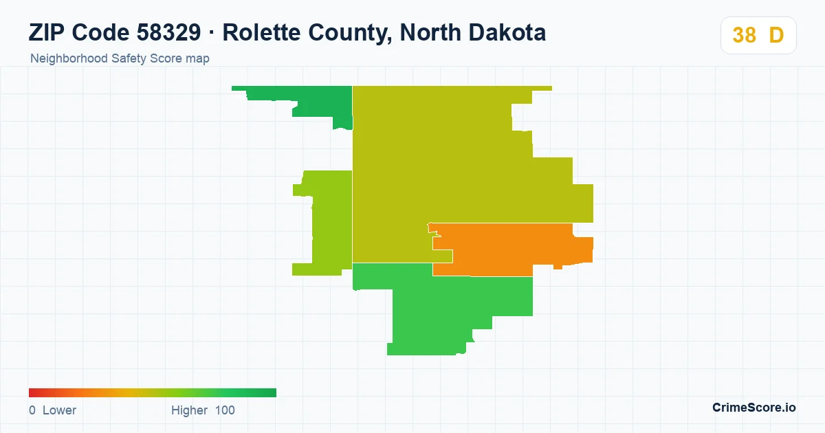ZIP Code 58329 in Rolette County, North Dakota neighborhood Safety Score map