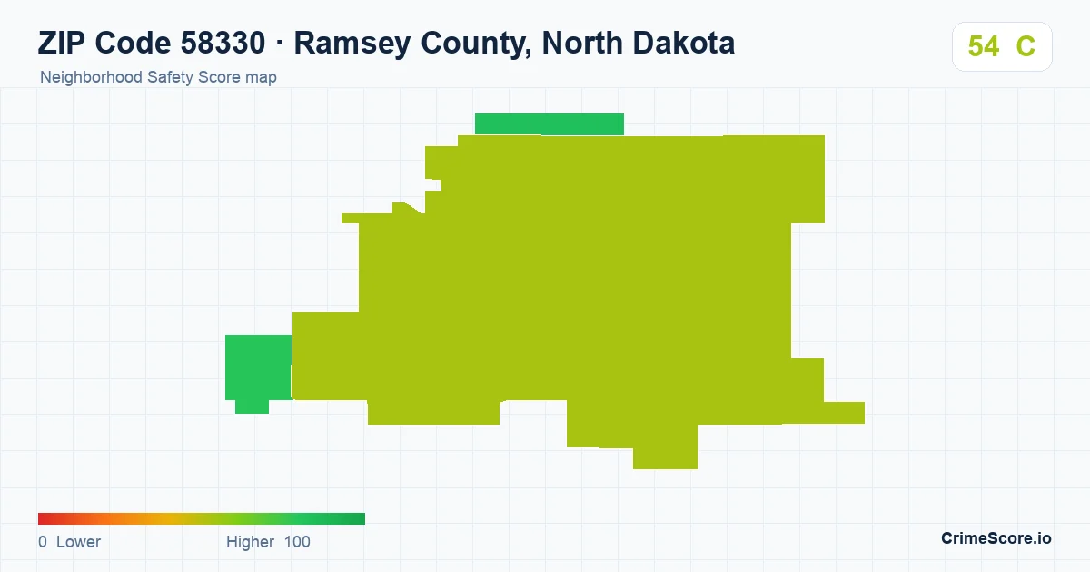 ZIP Code 58330 in Ramsey County, North Dakota neighborhood Safety Score map