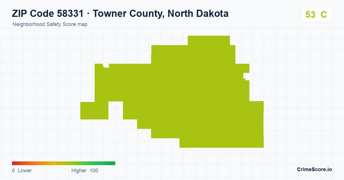 ZIP Code 58331 in Towner County, North Dakota neighborhood Safety Score map
