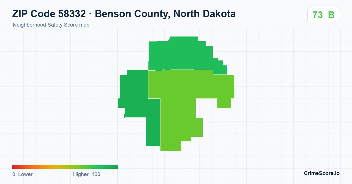ZIP Code 58332 in Benson County, North Dakota neighborhood Safety Score map