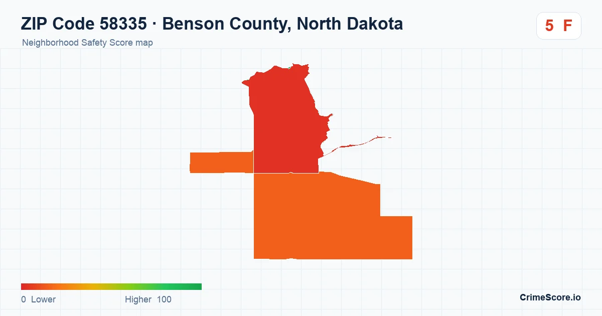 ZIP Code 58335 in Benson County, North Dakota neighborhood Safety Score map