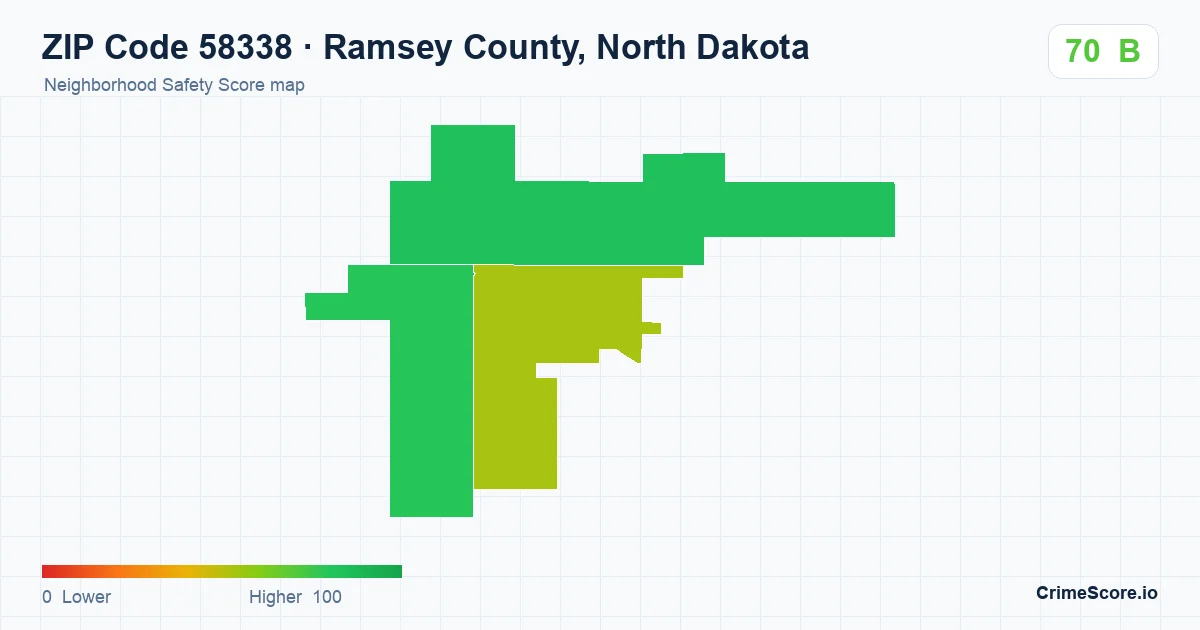 ZIP Code 58338 in Ramsey County, North Dakota neighborhood Safety Score map