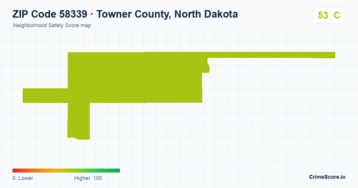 ZIP Code 58339 in Towner County, North Dakota neighborhood Safety Score map
