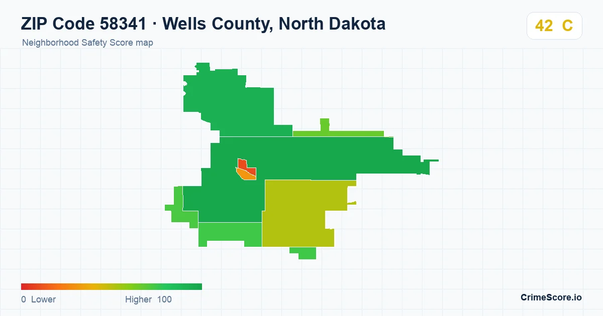 ZIP Code 58341 in Wells County, North Dakota neighborhood Safety Score map