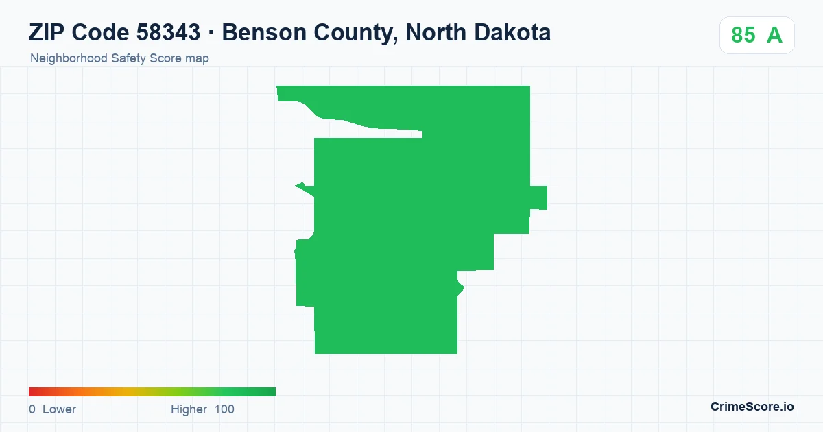 ZIP Code 58343 in Benson County, North Dakota neighborhood Safety Score map