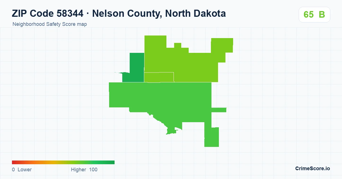 ZIP Code 58344 in Nelson County, North Dakota neighborhood Safety Score map