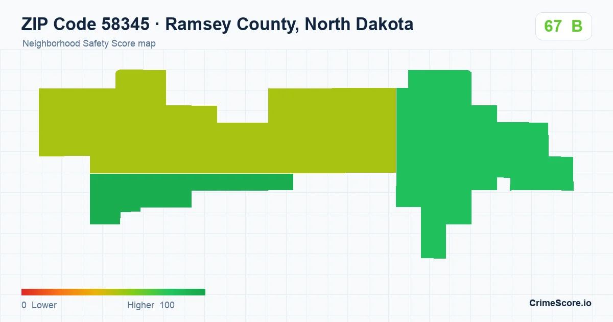 ZIP Code 58345 in Ramsey County, North Dakota neighborhood Safety Score map