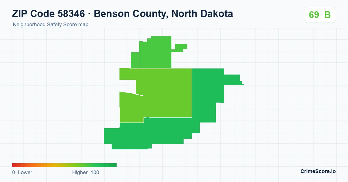ZIP Code 58346 in Benson County, North Dakota neighborhood Safety Score map
