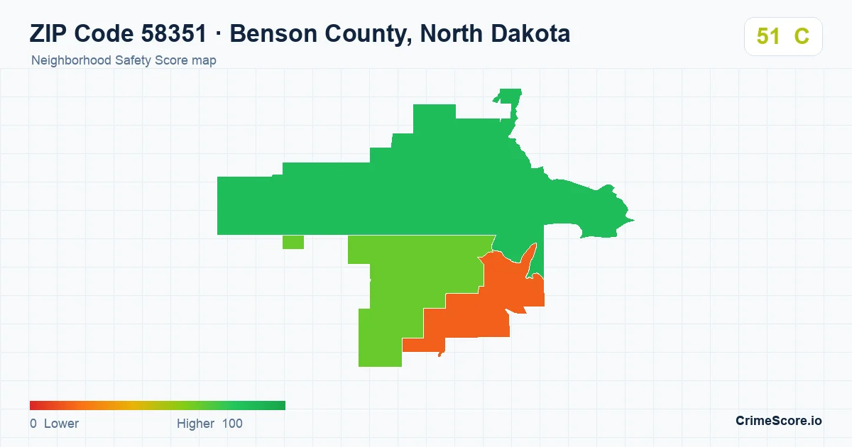 ZIP Code 58351 in Benson County, North Dakota neighborhood Safety Score map