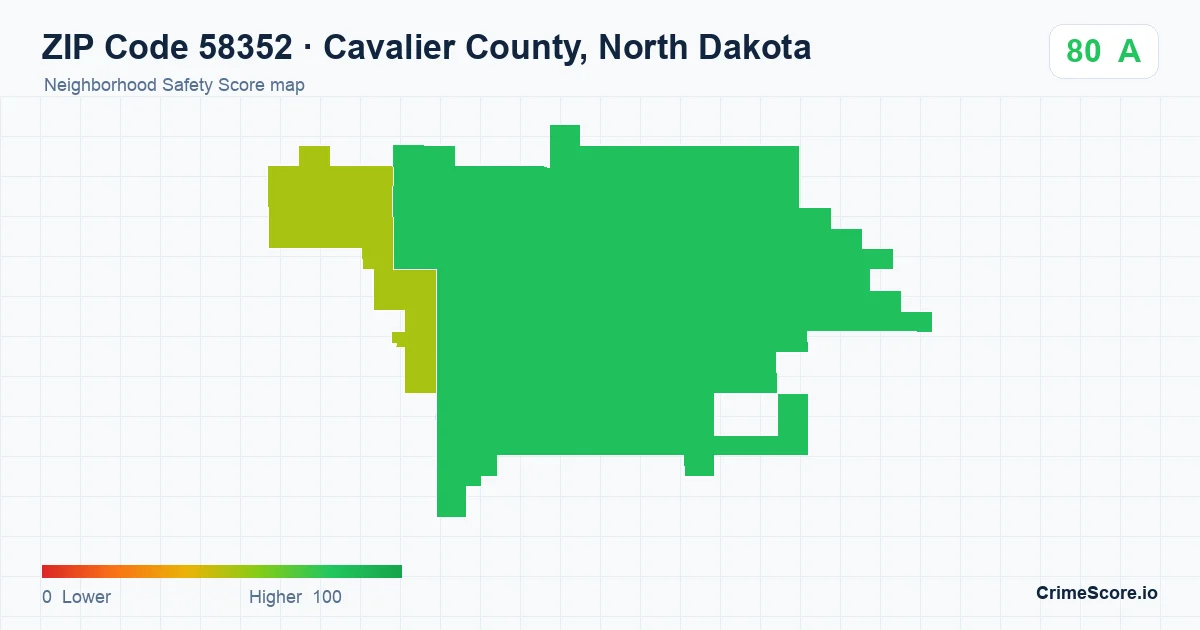 ZIP Code 58352 in Cavalier County, North Dakota neighborhood Safety Score map