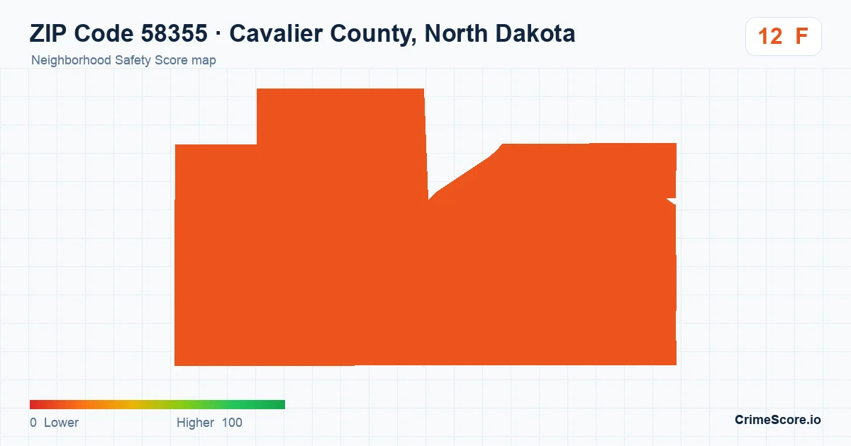 ZIP Code 58355 in Cavalier County, North Dakota neighborhood Safety Score map