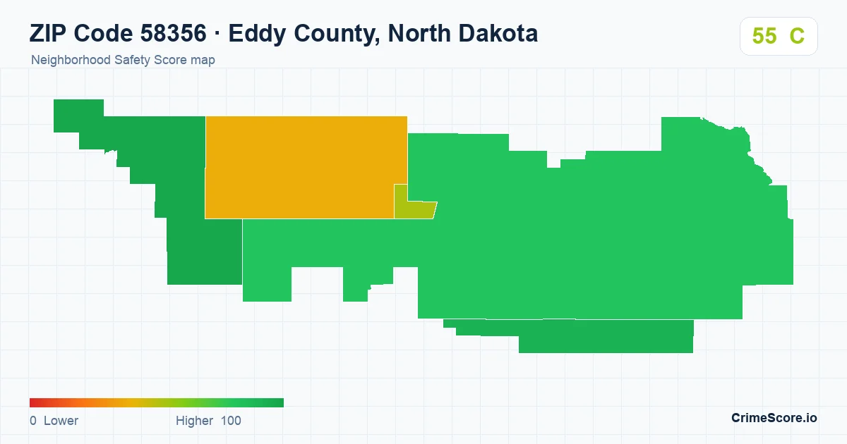 ZIP Code 58356 in Eddy County, North Dakota neighborhood Safety Score map