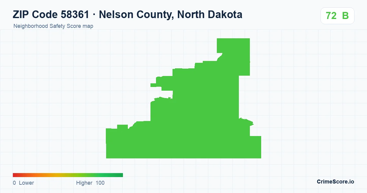 ZIP Code 58361 in Nelson County, North Dakota neighborhood Safety Score map