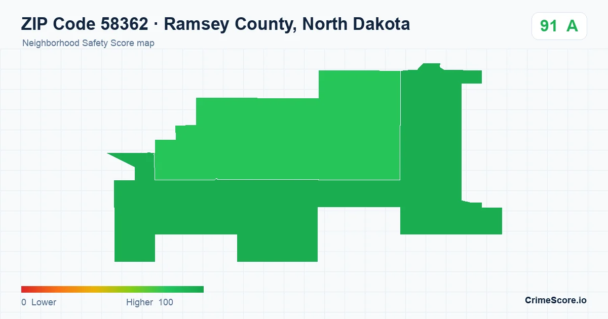 ZIP Code 58362 in Ramsey County, North Dakota neighborhood Safety Score map