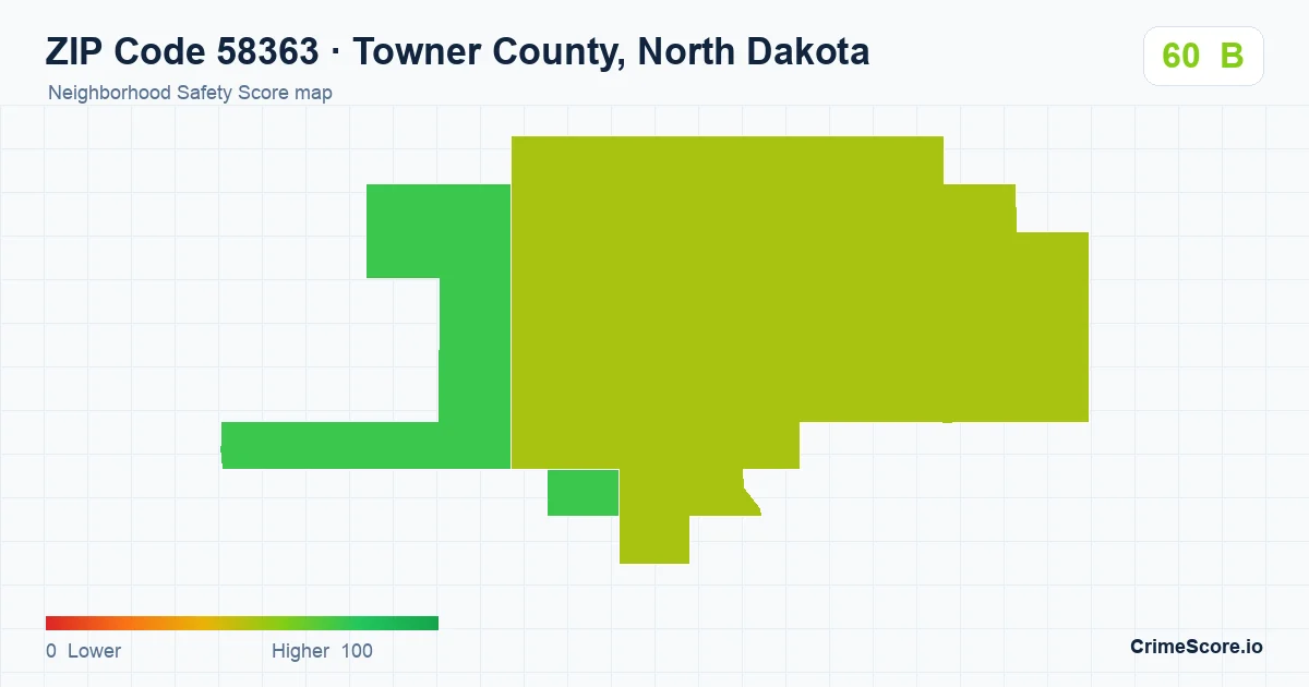 ZIP Code 58363 in Towner County, North Dakota neighborhood Safety Score map