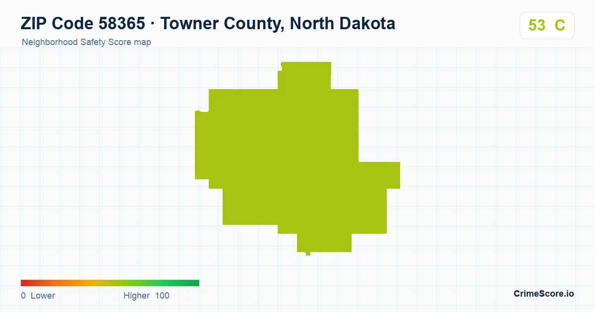 ZIP Code 58365 in Towner County, North Dakota neighborhood Safety Score map
