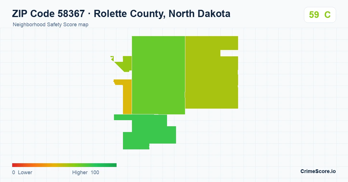 ZIP Code 58367 in Rolette County, North Dakota neighborhood Safety Score map