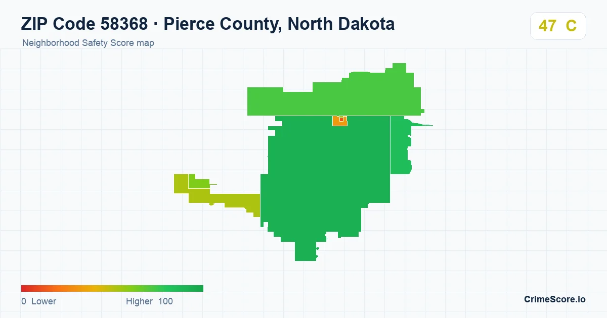 ZIP Code 58368 in Pierce County, North Dakota neighborhood Safety Score map