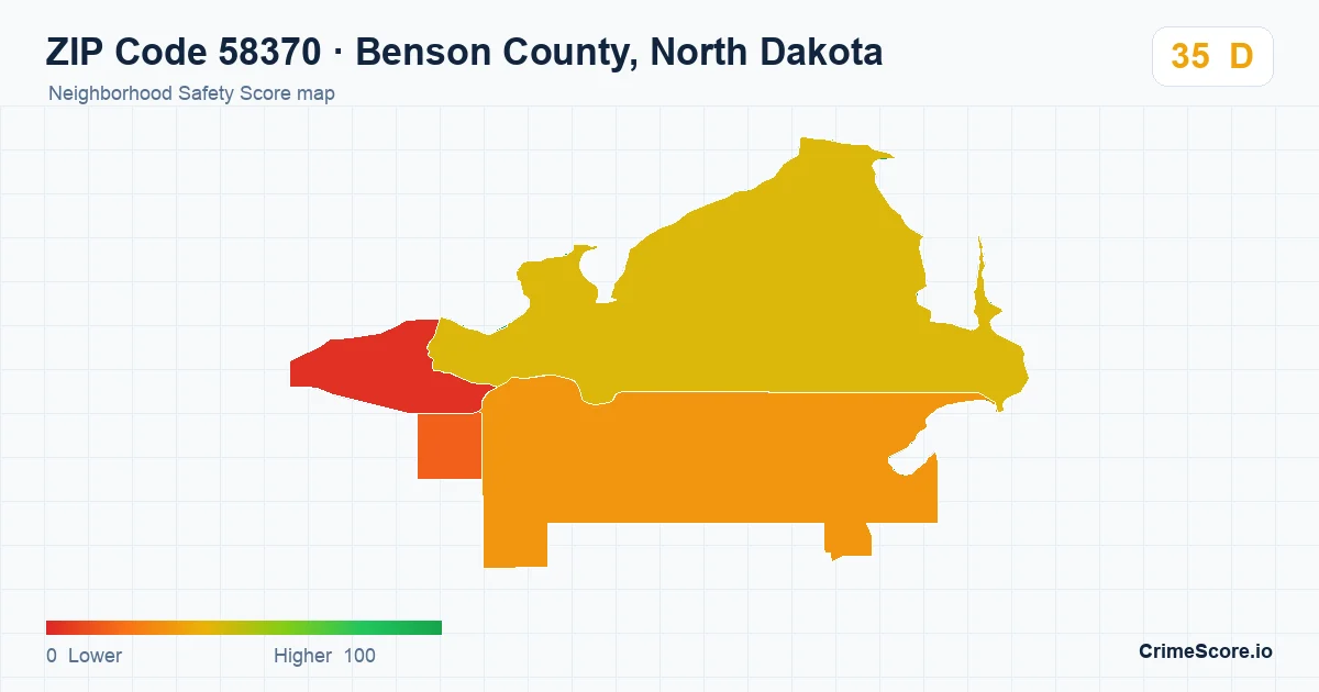 ZIP Code 58370 in Benson County, North Dakota neighborhood Safety Score map