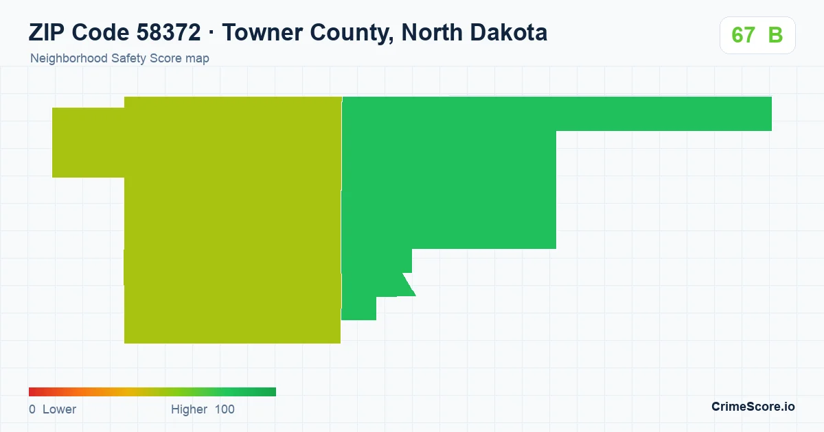 ZIP Code 58372 in Towner County, North Dakota neighborhood Safety Score map