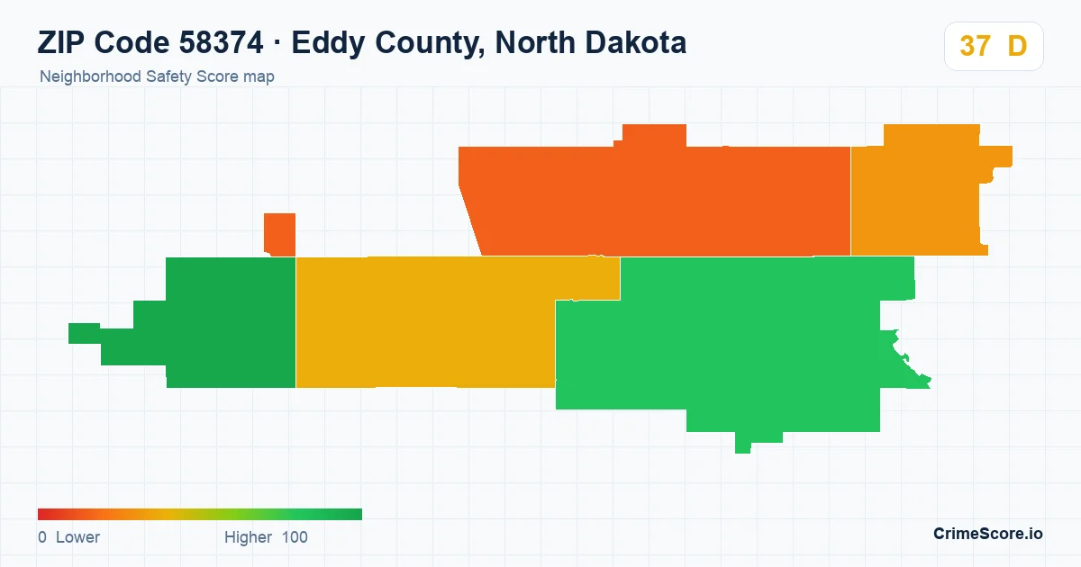 ZIP Code 58374 in Eddy County, North Dakota neighborhood Safety Score map
