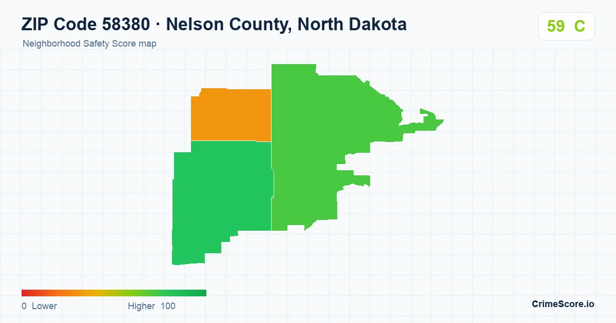 ZIP Code 58380 in Nelson County, North Dakota neighborhood Safety Score map