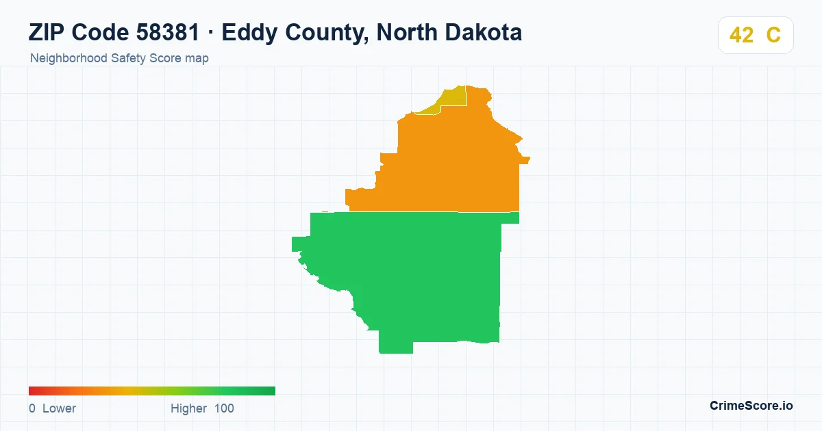 ZIP Code 58381 in Eddy County, North Dakota neighborhood Safety Score map