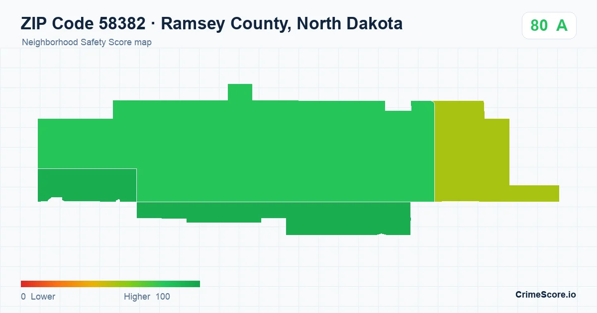 ZIP Code 58382 in Ramsey County, North Dakota neighborhood Safety Score map
