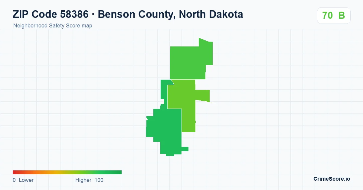 ZIP Code 58386 in Benson County, North Dakota neighborhood Safety Score map