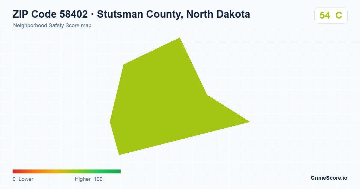 ZIP Code 58402 in Stutsman County, North Dakota neighborhood Safety Score map