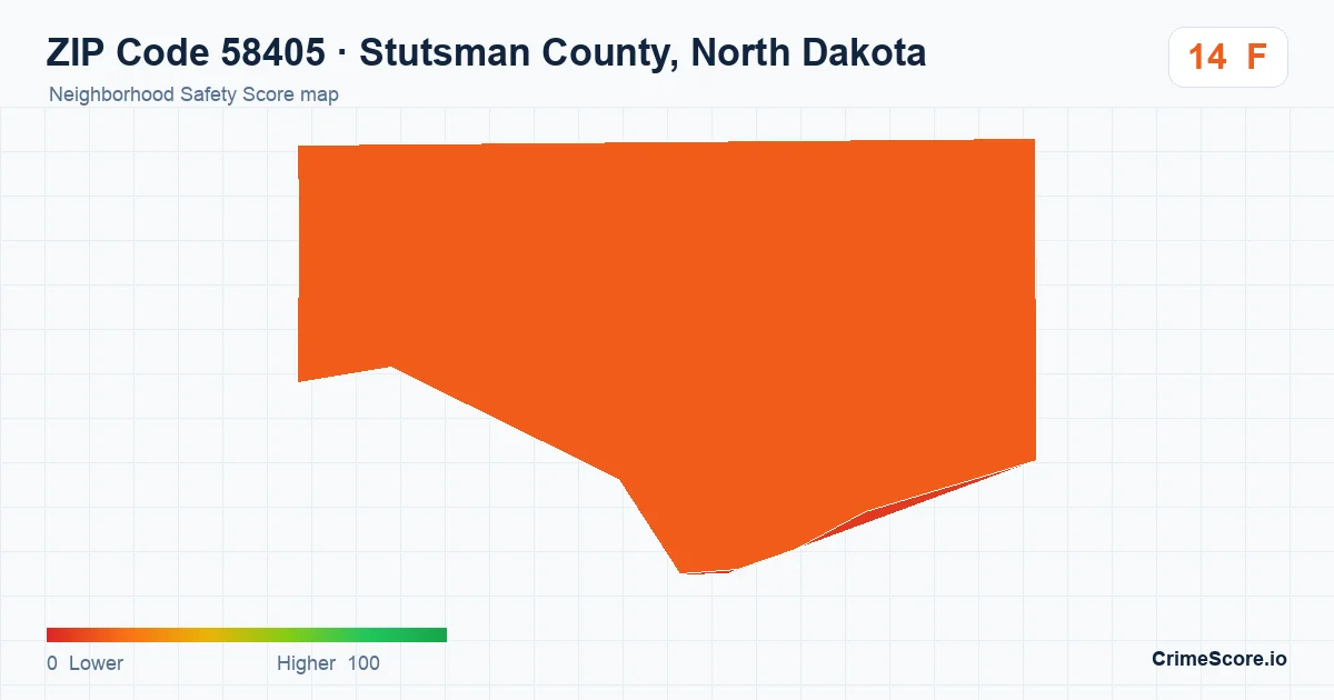 ZIP Code 58405 in Stutsman County, North Dakota neighborhood Safety Score map