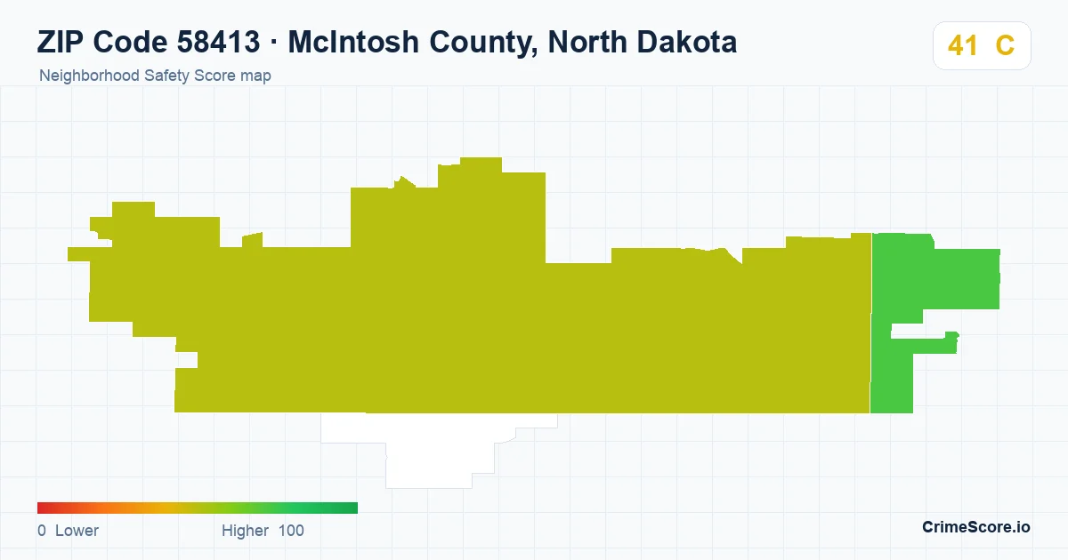 ZIP Code 58413 in McIntosh County, North Dakota neighborhood Safety Score map